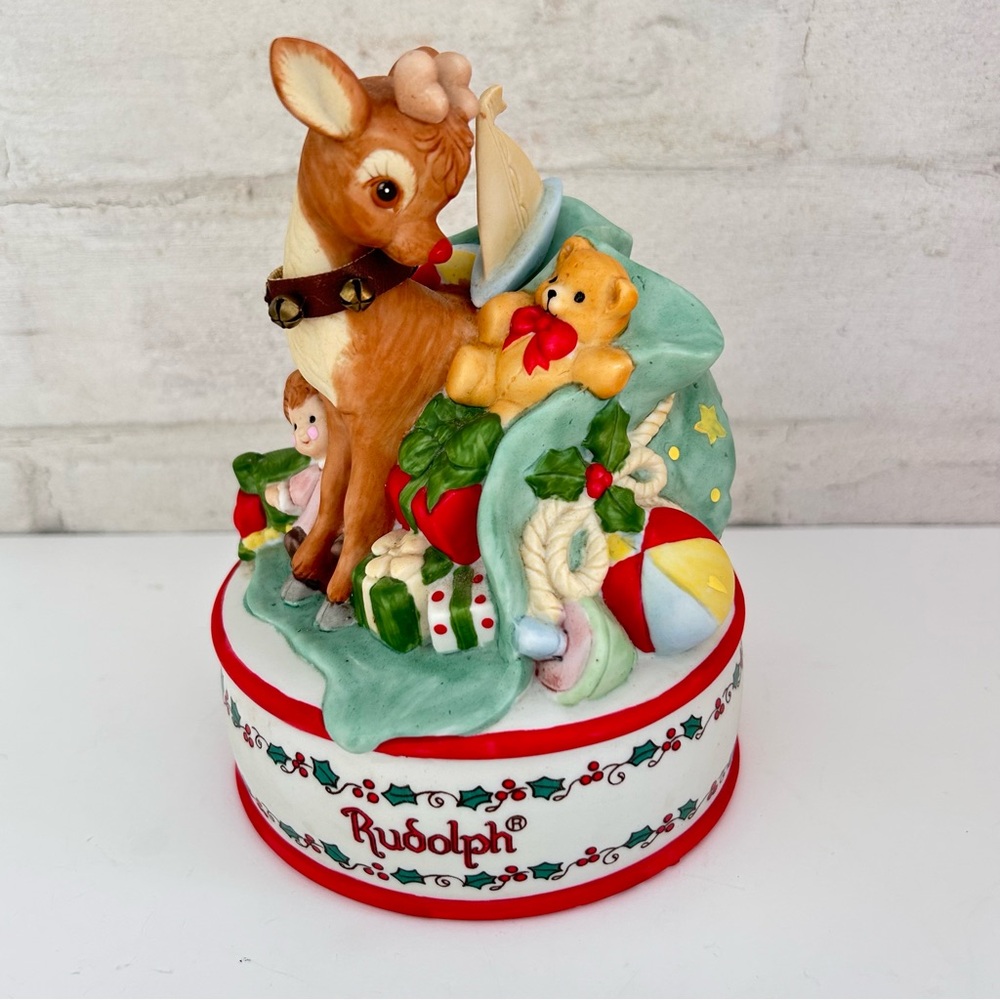 Vintage Rudolph The Red Nose Reindeer Music Box Enesco